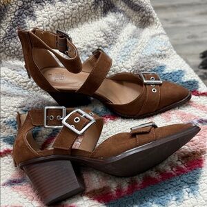 Time and Tru Brown Buckle Heels